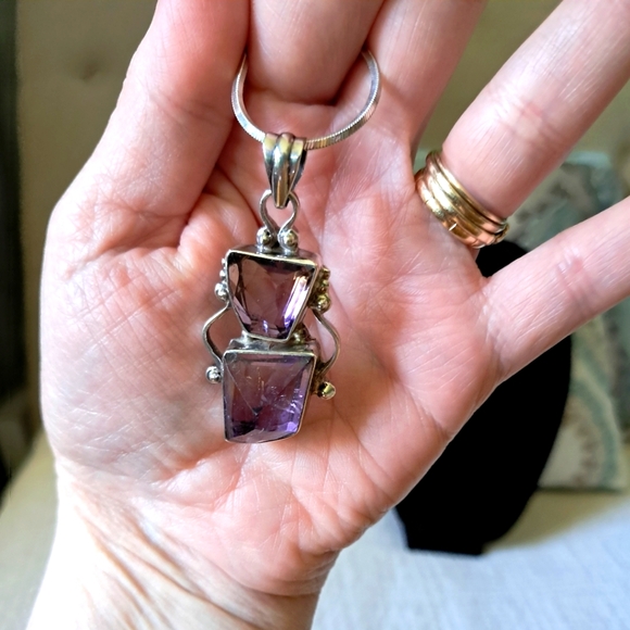 Artisan Sterling Silver Handmade Ametrine Pendant with Italian Sterling Necklace - Picture 2 of 14